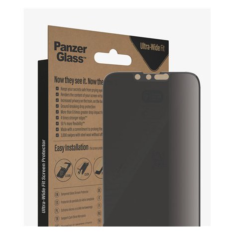 PanzerGlass | Screen protector - glass - with privacy filter | Apple iPhone 13, 13 Pro, 14 | Black | Transparent - 3